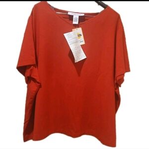 QVC Style Womens Red Short Sleeved Modal Tunic Top Size:3x Plus Size BRAND NEW